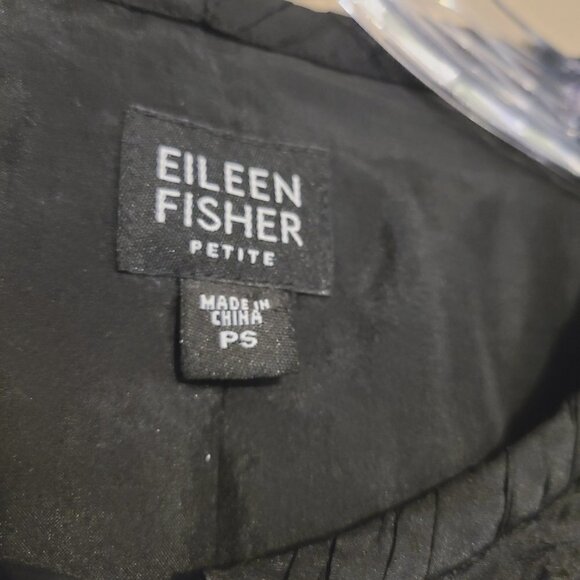 Eileen Fisher Petite | Women's 100% Silk Black Crepe Blazer Jacket (Size Small) - Picture 2 of 14